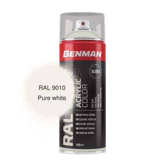 Εικόνα της Benman Σπρέι Βαφής Ακρυλικό Γυαλιστερό Λευκό Ral 9010 400ml
