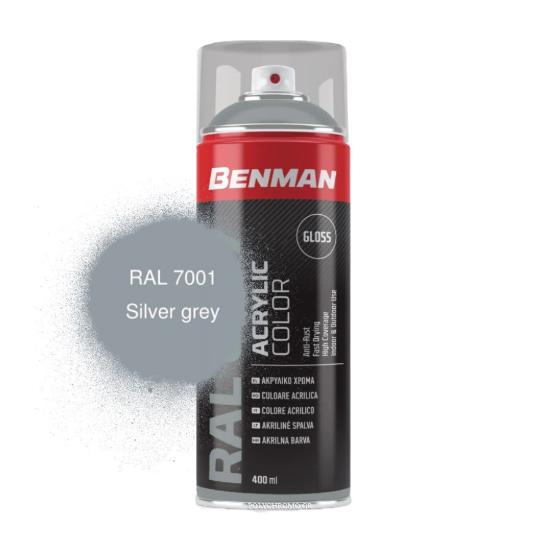 Εικόνα της Benman Σπρέι Βαφής Ακρυλικό Γυαλιστερό Γκρι / Ασημί Ral 7001 400ml