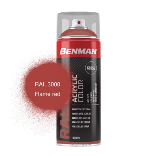 Εικόνα της Benman Σπρέι Βαφής Ακρυλικό Γυαλιστερό Κόκκινο φωτιάς Ral 3000 400ml