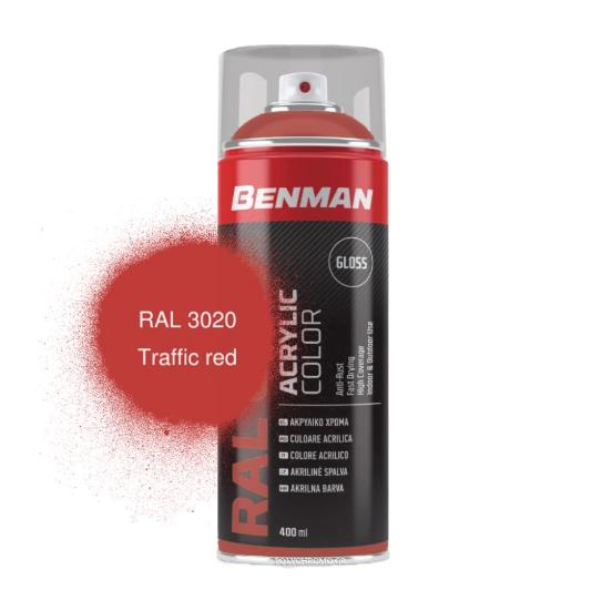 Εικόνα της Benman Σπρέι Βαφής Ακρυλικό Γυαλιστερό Κόκκινο Ral 3020 400ml