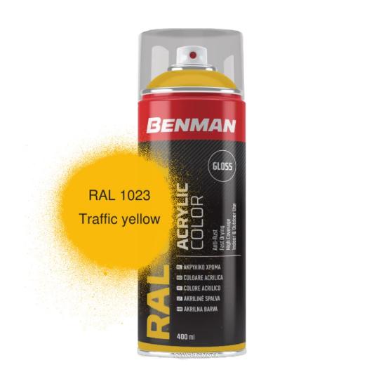 Εικόνα της Benman Σπρέι Βαφής Ακρυλικό Γυαλιστερό Σκούρο Κίιτρινο Ral 1023 400ml