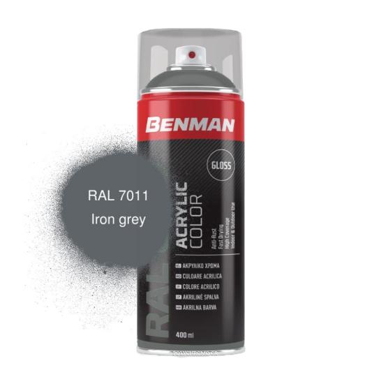 Εικόνα της Benman Σπρέι Βαφής Ακρυλικό Γυαλιστερό Μεταλλικό Γκρι Ral 7011 400ml