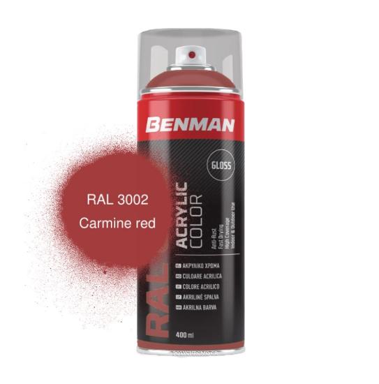 Εικόνα της Benman Σπρέι Βαφής Ακρυλικό Γυαλιστερό Κόκκινο Καρμίνιο Ral 3002 400ml