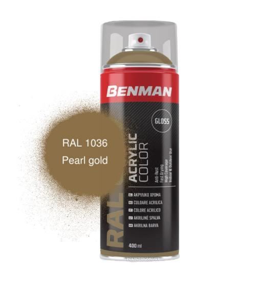 Εικόνα της Benman Σπρέι Βαφής Ακρυλικό Σατινέ Χρυσό Ral 1036 400ml