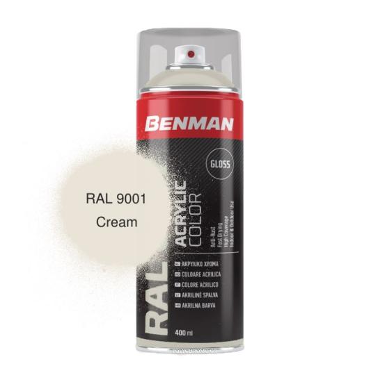 Εικόνα της Benman Σπρέι Βαφής Ακρυλικό Γυαλιστερό Κρεμ Ral 9001 400ml