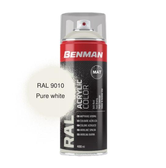 Εικόνα της Benman Σπρέι Βαφής Ακρυλικό Ματ λευκό Ral 9010 400ml