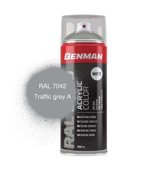 Εικόνα της Benman Σπρέι Βαφής Ακρυλικό Γυαλιστερό Γκρι Ral 7042 400ml