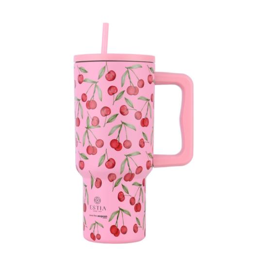 Εικόνα της Estia Θερμός Straw Tumbler Xl Save The Aegean 900Ml Cherry Rose