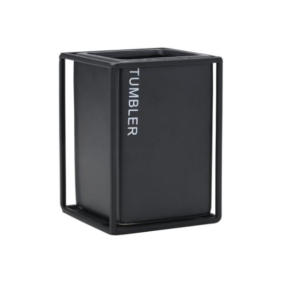 Εικόνα της Estia Ποτηρακι Μπανιου Cage Κεραμικο Μαύρο Με Μεταλλικό Πλαίσιο