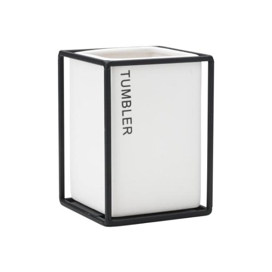 Εικόνα της Estia Ποτηράκι Μπάνιου Cage Κεραμικό Λευκό Με Μεταλλικό Πλαίσιο