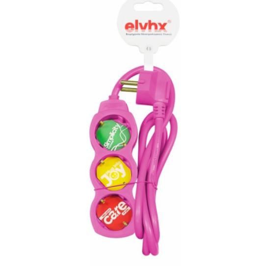 Εικόνα της Elvhx Πολύπριζο 3θ X16a +καλ.1,5μ 3g 1.5mm2 Ip20 Ροζ