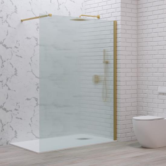 Εικόνα της Karag Σταθερό Διαχωριστικό Ντουζιέρας Με Flute Κρύσταλλο Walkin 1 Gold  80X200Cm