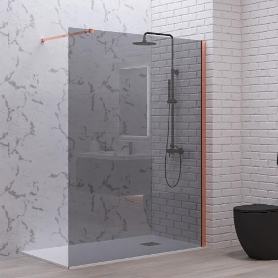 Εικόνα της Karag Σταθερό Διαχωριστικό Ντουζιέρας με fume Κρύσταλλο WALKIN 1 Rose Gold 90x200cm