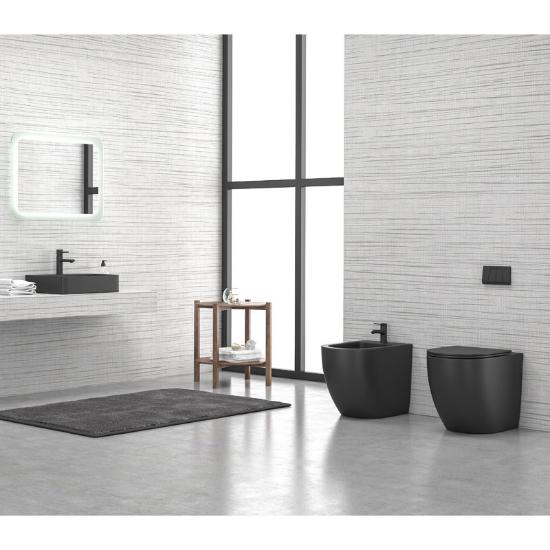 Εικόνα της Karag Λεκάνη Δαπέδου Rimless Με Κάλυμμα Μαύρο Ματ Milos Lt 2141D