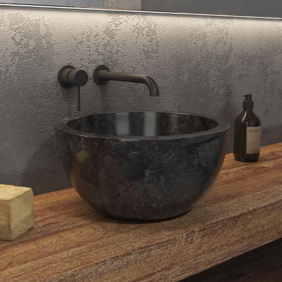 Εικόνα της Karag Νιπτήρας Επικαθήμενος Πέτρινος Leyla Nero O40X20cm