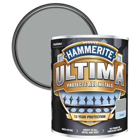 Εικόνα της Hammerite Ultima 3 σε 1 Χρώμα Νερού για Σιδερένιες Επιφάνειες Ματ Ανοιχτό Γκρι Ral 7042 - 0,75lt