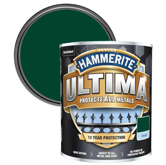 Εικόνα της Hammerite Ultima 3 σε 1 Χρώμα Νερού για Σιδερένιες Επιφάνειες Γυαλιστερό Σκούρο Πράσινο Ral 6005 - 0,75lt