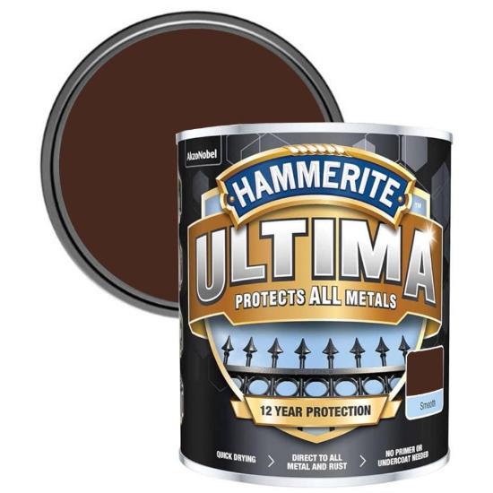 Εικόνα της Hammerite Ultima 3 σε 1 Χρώμα Νερού για Σιδερένιες Επιφάνειες Γυαλιστερό Σκούρο Καφέ 0,75lt