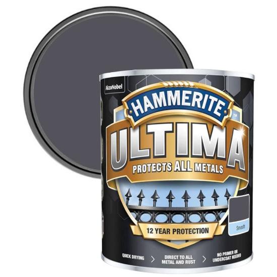 Εικόνα της Hammerite Ultima 3 σε 1 Χρώμα Νερού για Σιδερένιες Επιφάνειες Γυαλιστερό Σκούρο Γκρι
