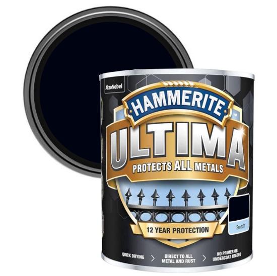 Εικόνα της Hammerite Ultima 3 σε 1 Χρώμα Νερού για Σιδερένιες Επιφάνειες Γυαλιστερό Μαύρο