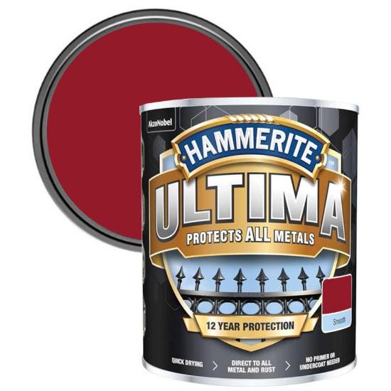 Εικόνα της Hammerite Ultima 3 σε 1 Χρώμα Νερού για Σιδερένιες Επιφάνειες Γυαλιστερό Κόκκινο 0,75lt