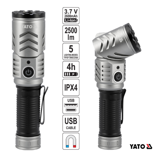 Εικόνα της Yato Φακός Επαναφορτιζόμενος 2500LM YT-085613
