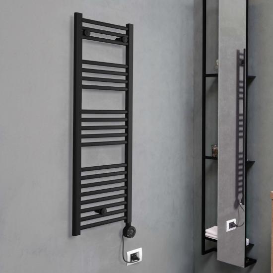 Εικόνα της Lazzarini Σώμα Λουτρού Ηλεκτρικό 1600x600 Matt Black RAL 9005 E-Bormio Deco